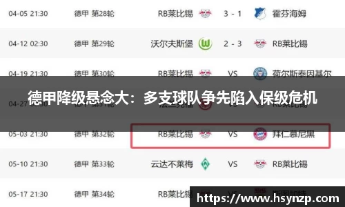 德甲降级悬念大：多支球队争先陷入保级危机